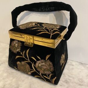 Vintage Black Velvet Beaded Bag